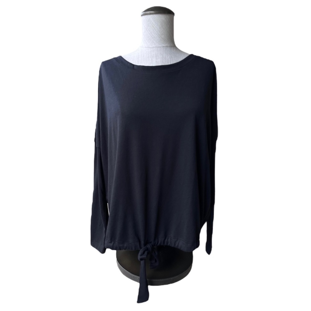 Eberjey Heather Knit Slouchy Tee Black Long Sleeve Tie Hem Medium NWT